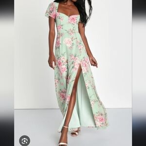 Lulu's Green and Pink Flutter Sleeve Maxi Dress for Weddings